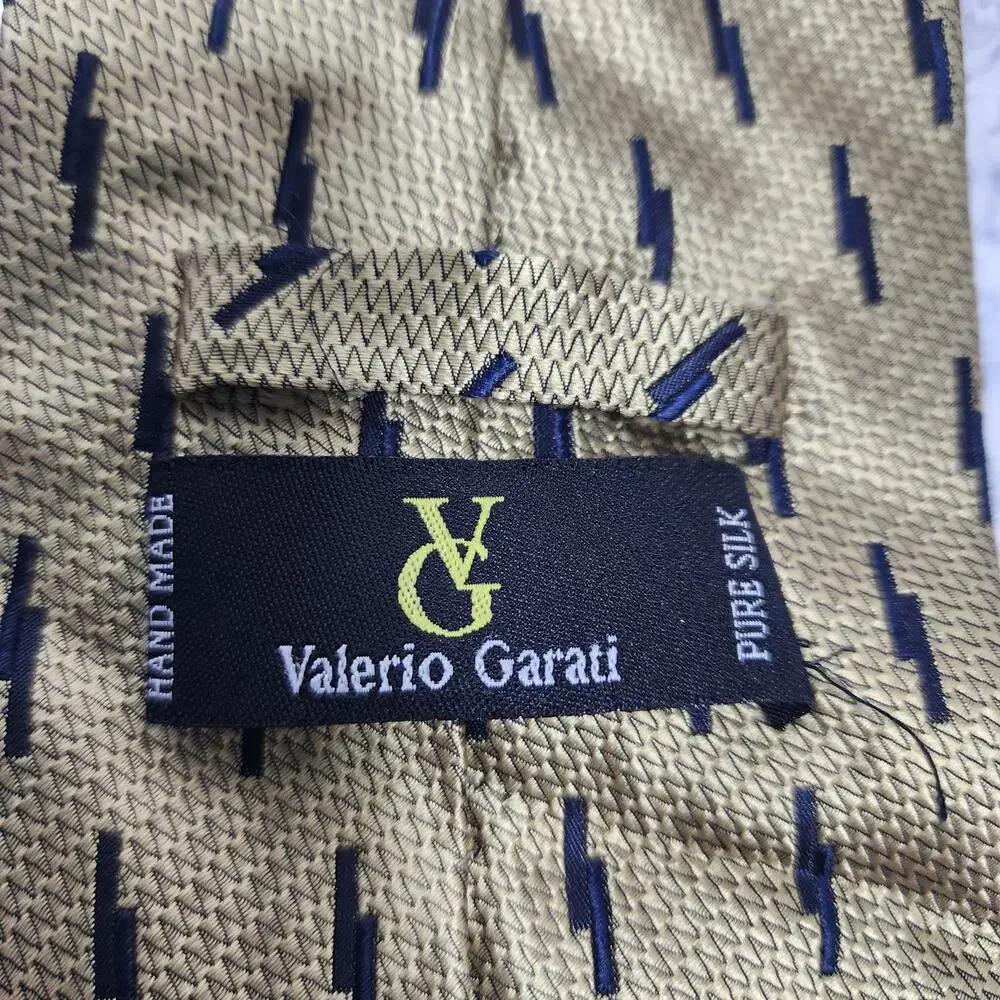 Valerio Garati 100% Silk Tan Navy Blue Tie